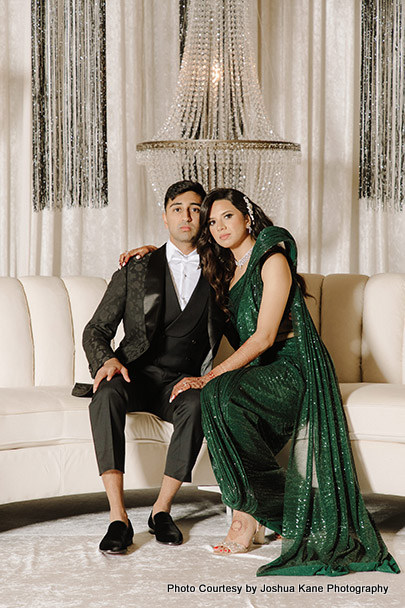 Indian wedding couple posing for photoshoot