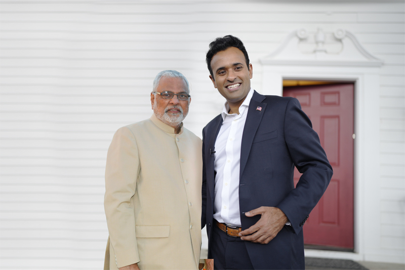 Raj Shah, Managing editor of Desh-Videsh Media Group, with Vivek Ramaswamy