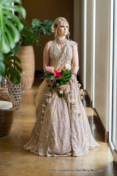 Pretty wedding bouquet in bride's hand