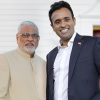 Raj Shah, Managing editor of Desh-Videsh Media Group, with Vivek Ramaswamy