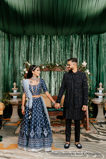 Indian wedding couple posing for photoshoot