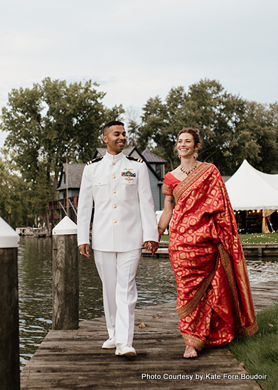 Indian bride stare in groom's eyes with love