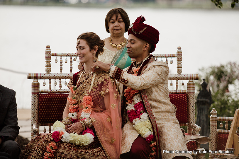 Indian bride and groom at wedding rituals