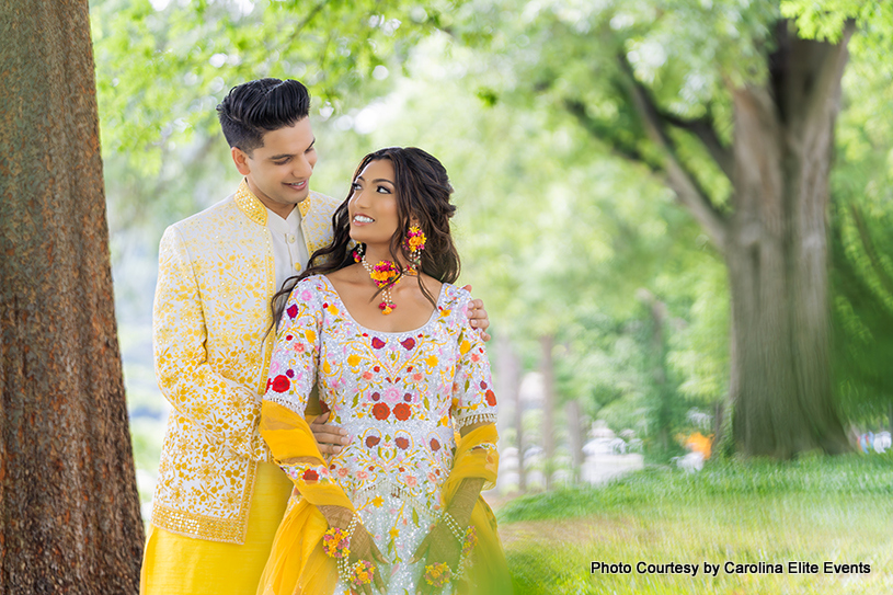 Indian wedding couple posing for photoshoot