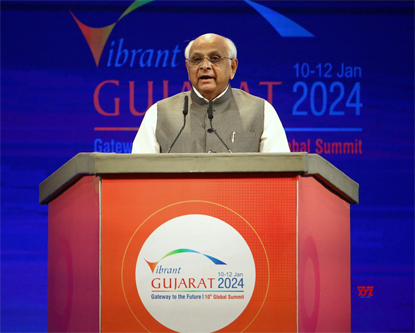 Gujarat Chief Minister Bhupendra Patel speaks during the Vibrant Gujarat Global Summit 2024
