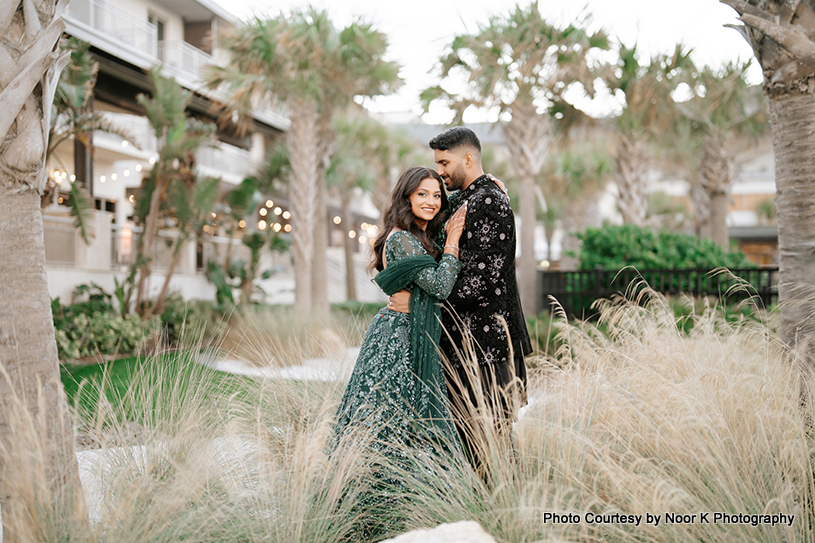 indian bride and groom enjoying outdoor photoshoot