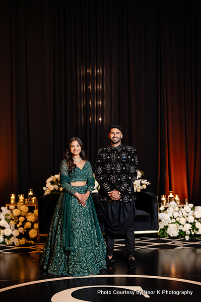 Indian bride and groom posing for photoshoot