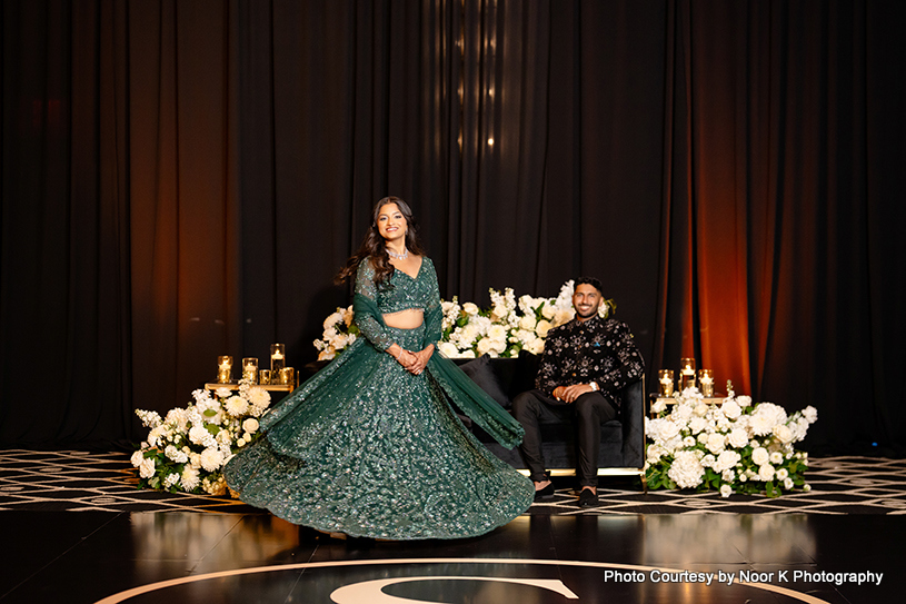 Indian bride and groom ready for reception ceremony
