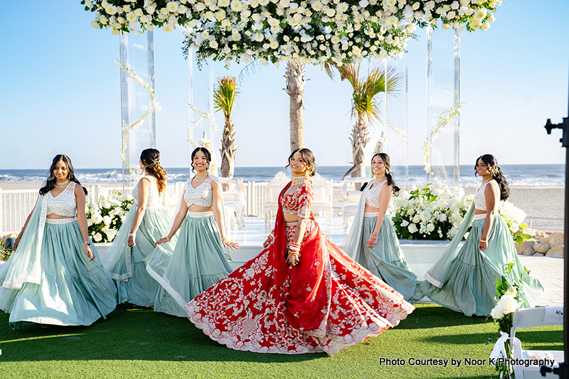 twirling bride and bridesmaids looking so pretty