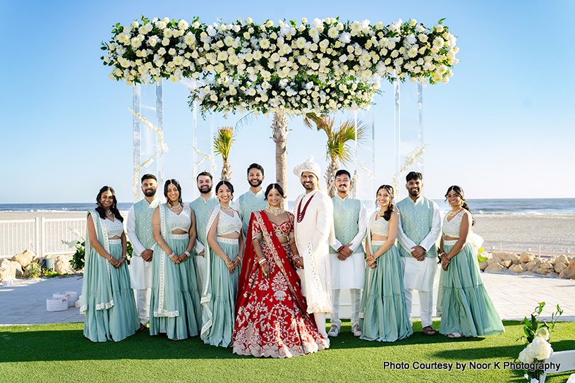 Indian Love birds with bridesmaids and groomsmen