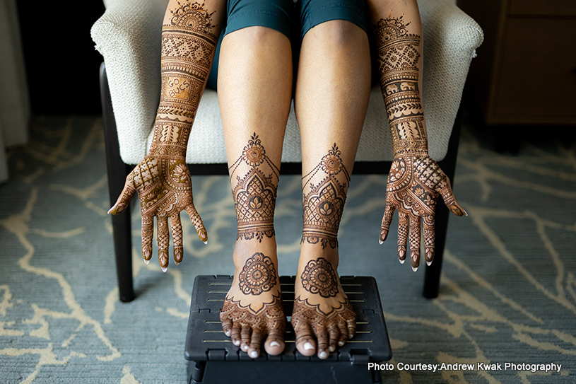 Indian bride shows her mehndi