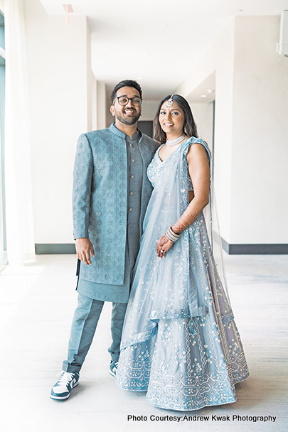 Indian wedding couple posing for photoshoot