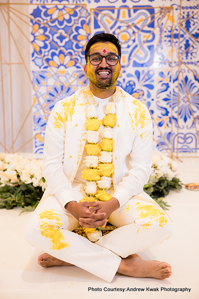 Indian groom at haldi function