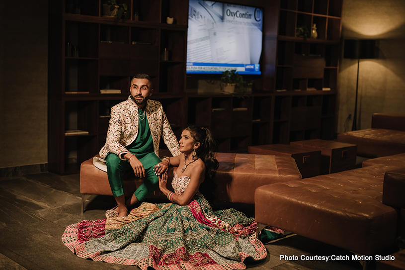 Indian wedding couple posing for photoshoot