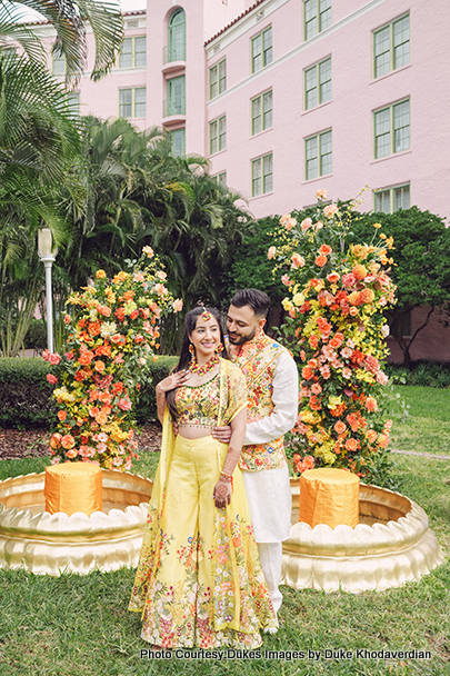 Happiest wedding couple at outdoor location