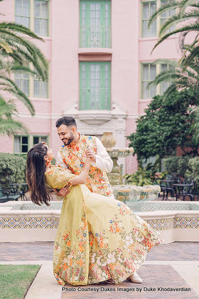 Indian wedding couple posing for photoshoot