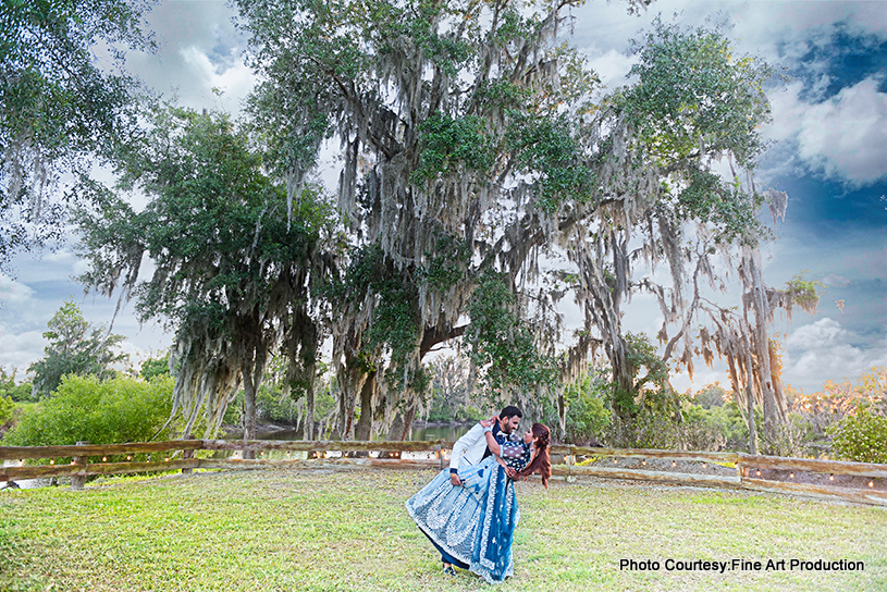Indian wedding couple at outdoor location