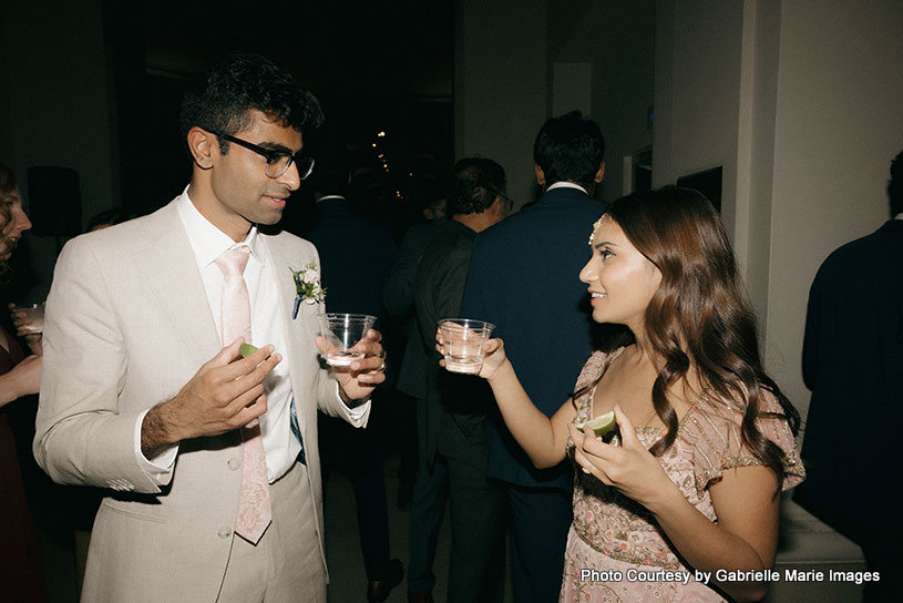 Newly weds couple enjyoing their drink
