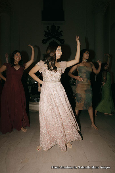 Indian bride performing dance for her groom