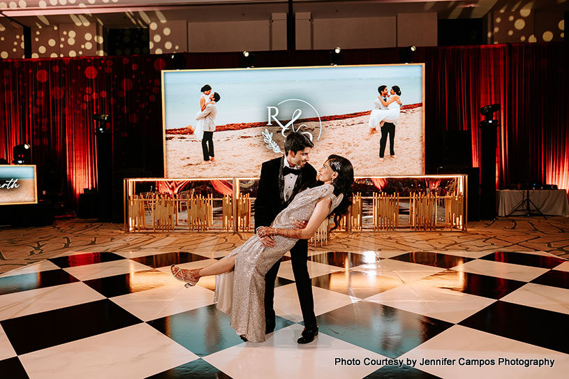 Indian wedding couple rocking on dancing floor