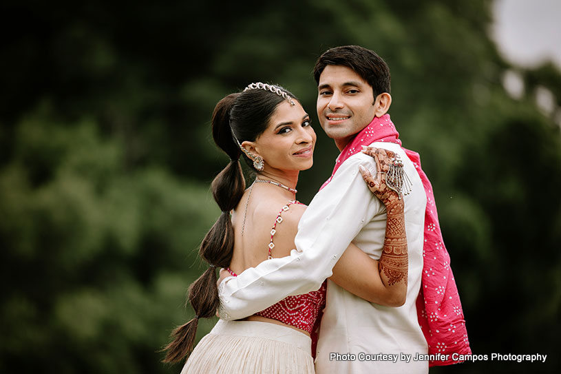 Indian wedding couple possing for photoshoot