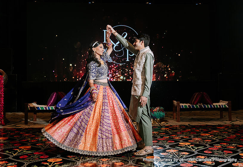 Indian wedding couple doing their first performance