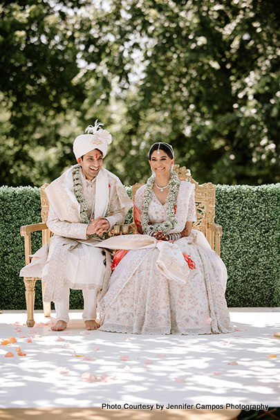 Indian Bride and Groom Under wedding mandap
