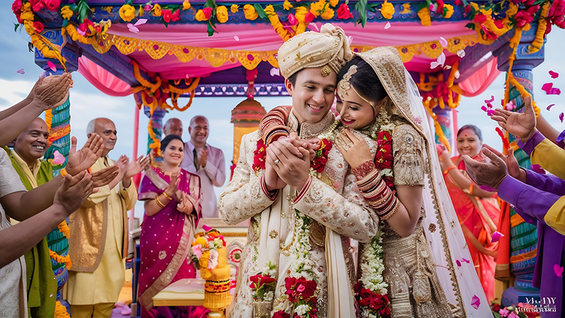 Vedic Hindu Wedding Ceremony with Bride and Groom