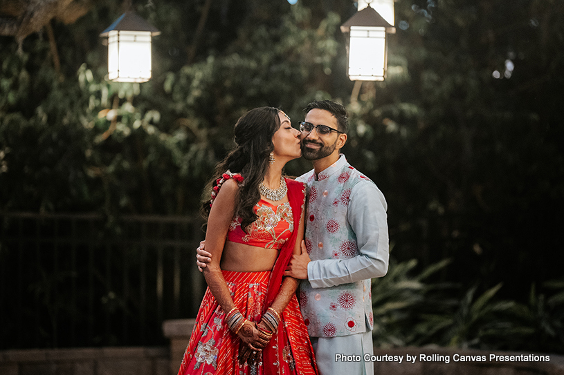 Indian Bride Kissing on Indian Groom's cheek