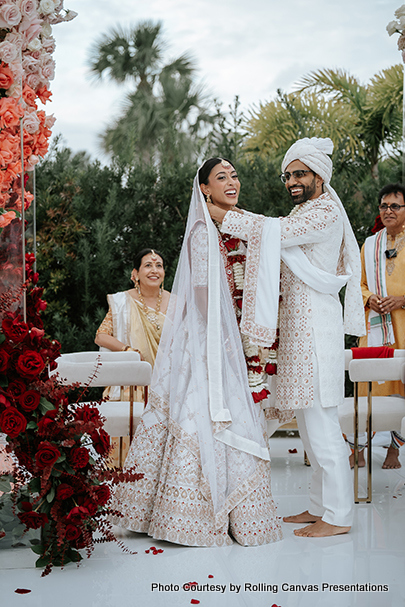 Indian Bride and Groom exchange their garland ritual