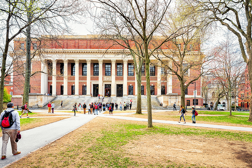 People at Widener Library at Harvard Yard of Harvard University