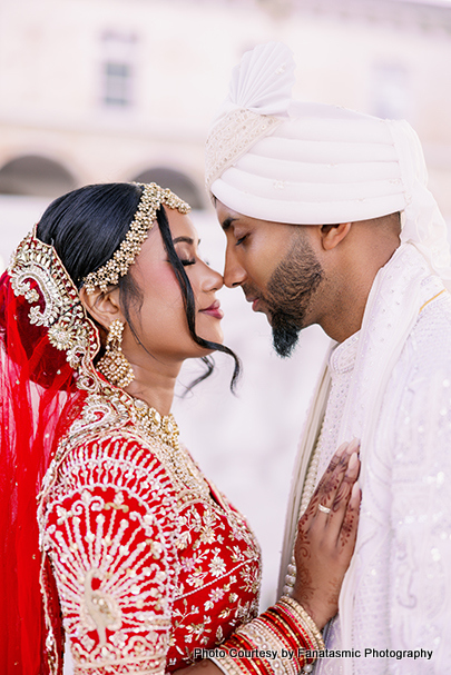Romantic moment of indian wedding couple