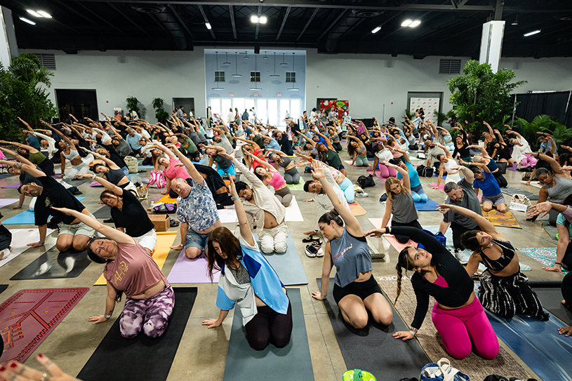 Quiet reflective yoga practice in group setting