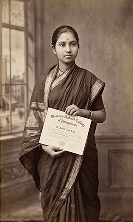 A historical portrait of Dr. Anandi Gopal Joshi with her degree, 1886
