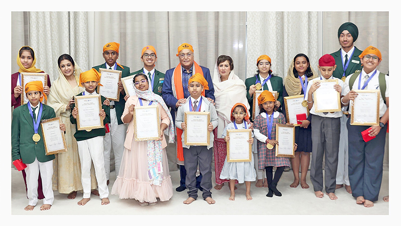 MP Rajya Sabha &amp; Chancellor Chandigarh University, Satnam Singh Sandhu Conferring Bravery Awards among Children during Veer Bal Diwas event organized by Indian Minorities Federation in Dubai
