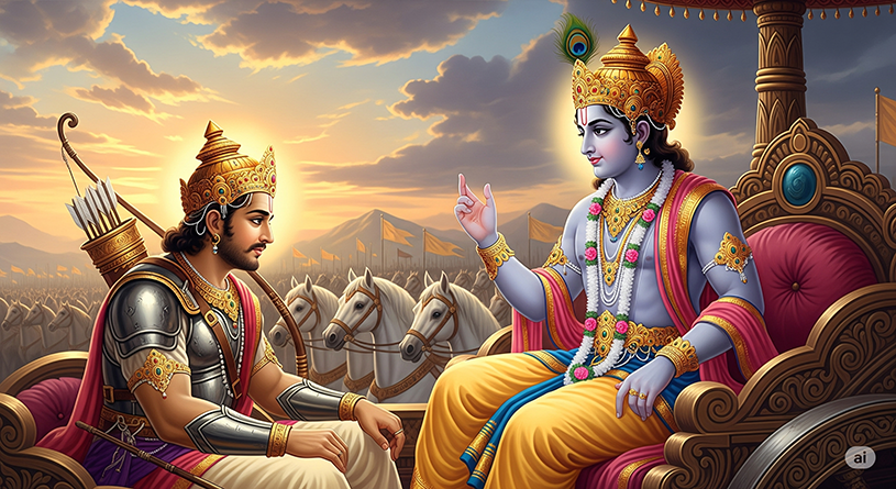 Lord Krishna giving Gyan to Arjuna