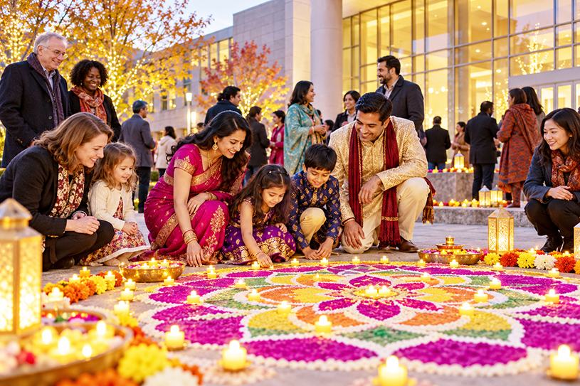 Indian American children performing together at a Diwali dance competition Indian American children performing together at a Diwali dance competition