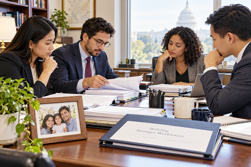 South Asian professionals discussing U.S. employment and high-skilled immigration opportunities