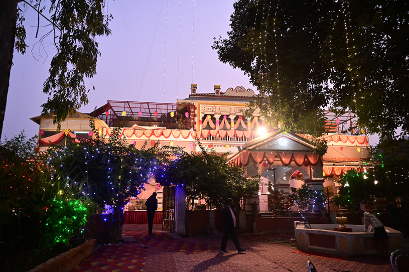 Illuminated wedding venue at night for Aneesh and Priyanka’s Prayagraj wedding celebrations