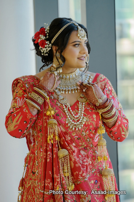Bride Tithi smiling at groom Bhaumik during romantic wedding photoshoot in Tampa