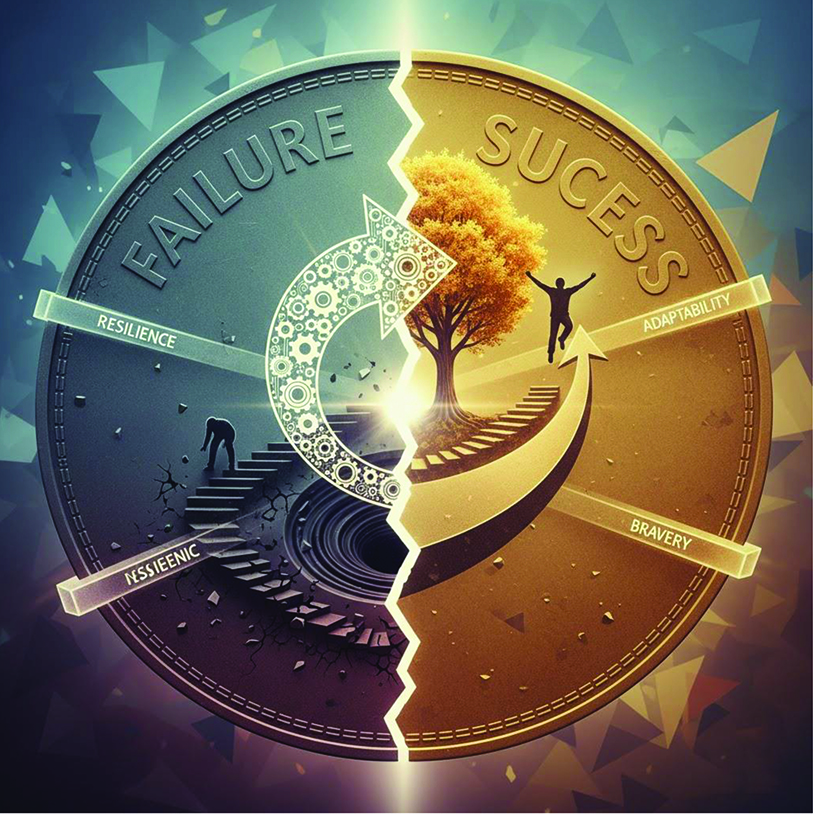 Resilience and success concept showing bouncing back from failure to achievement 
