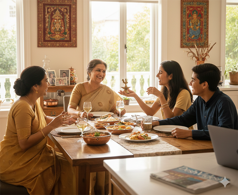 Indian parents and childrens at dinning hall