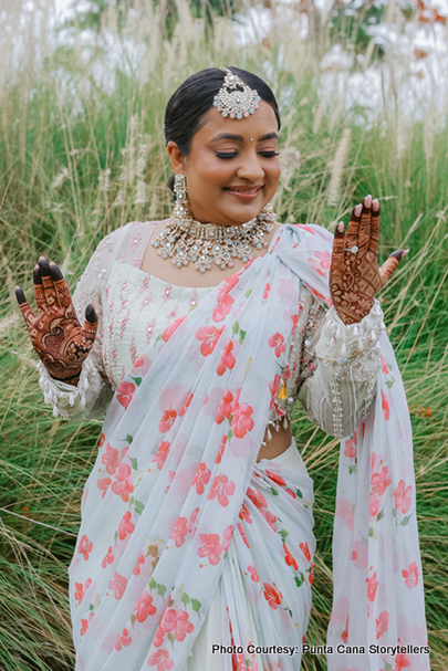 Indian bride showing her bridal Mehndi