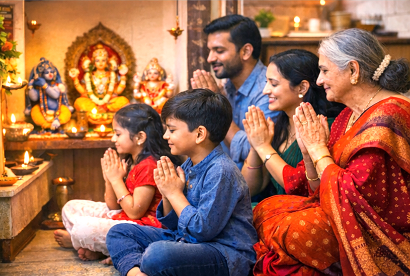 Indian family doing worship